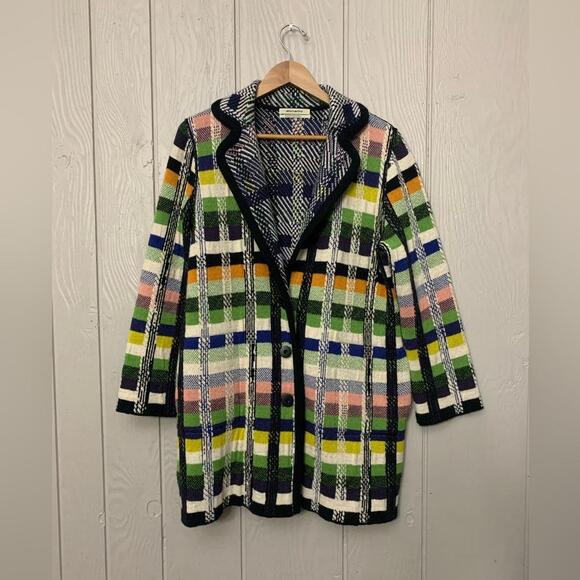 Aldo Martins Anthropologie Shanley Plaid Wool Sweater Coat multicolor | Size M - Picture 3 of 9